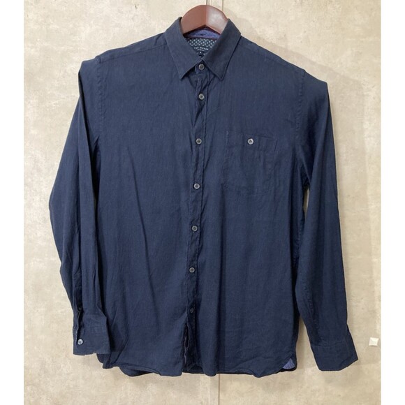 Ted Baker London Men’s 5 Blue Linen Blend Button Down Shirt Long Sleeve Preppy - Picture 2 of 9